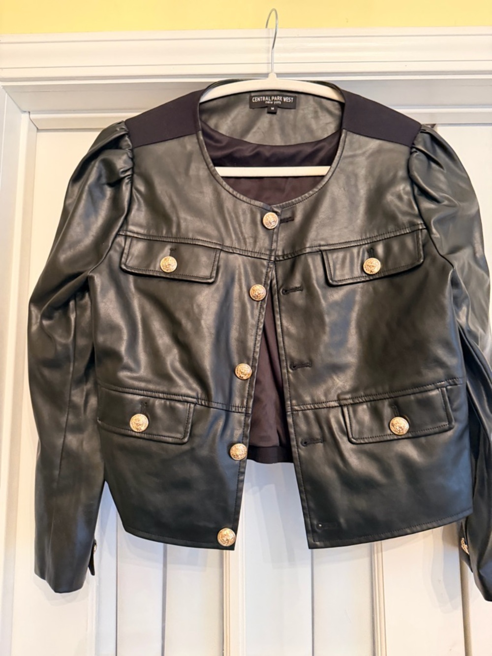 Central Park West Black Faux Leather Button-Front Jacket medium